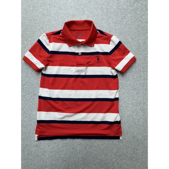 Polo Ralph Lauren Polo Shirt Boys 4T Red White Navy Striped Performance Classic - Picture 1 of 9